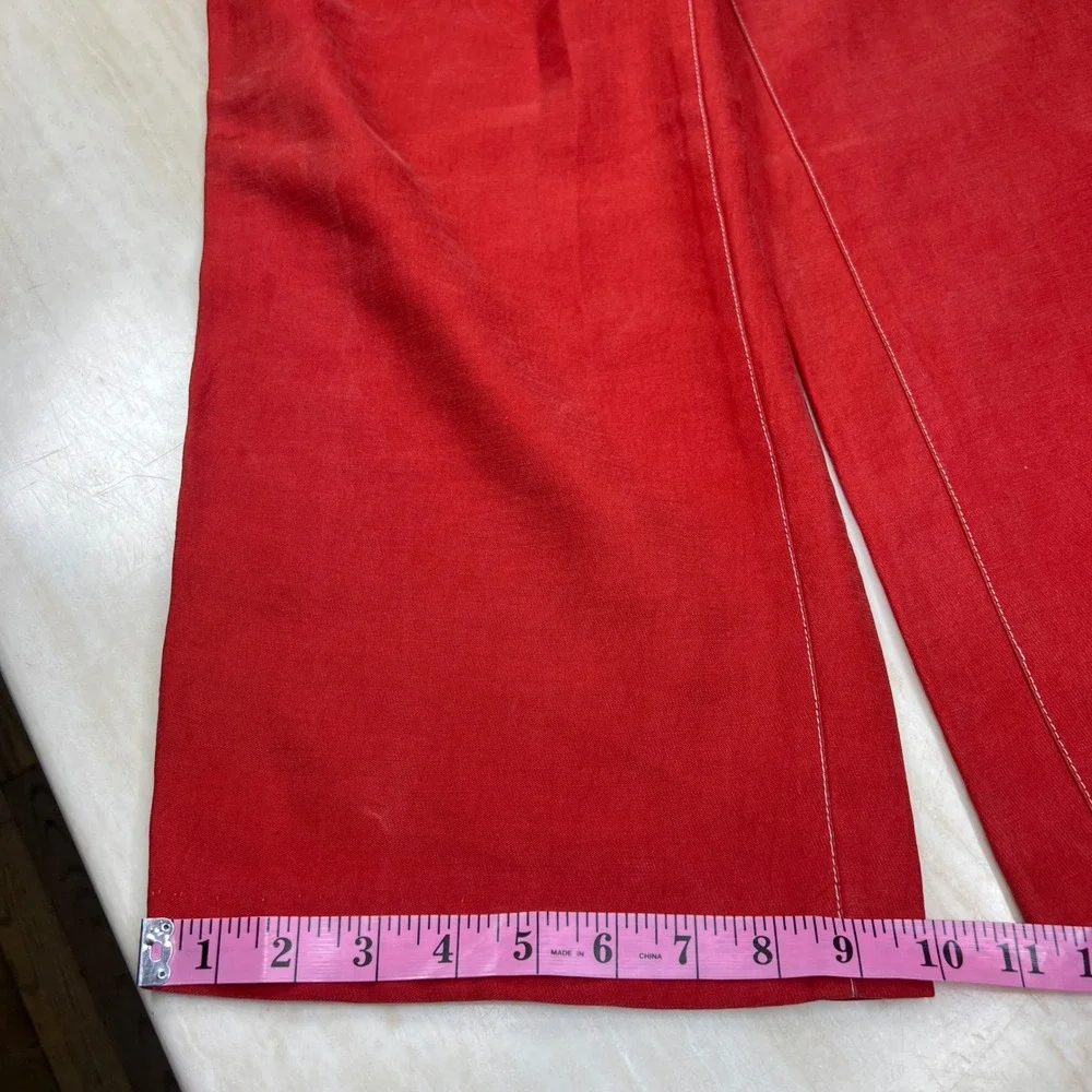 Mango MNG Suit Red Wide Leg High Rise Contrast Stitch Trousers Pants Womens 2